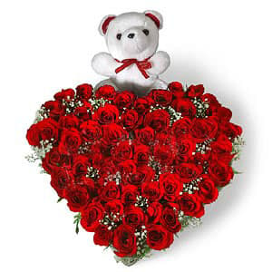 40 Red Roses in Heart Shape n Teddy